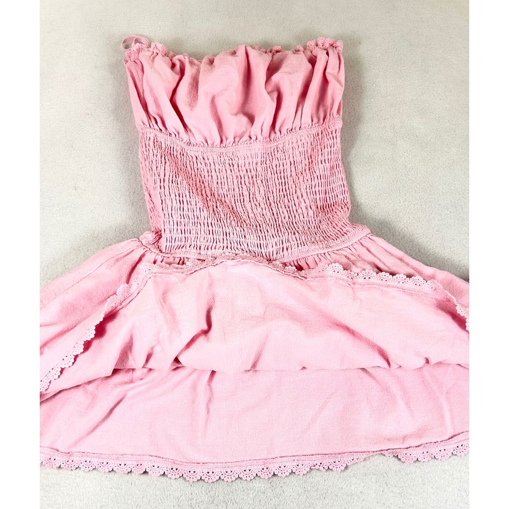 Ocean Drive Strapless Mini Dress Women S Pink Coquette Boho Smocked B13017 - Picture 5 of 9